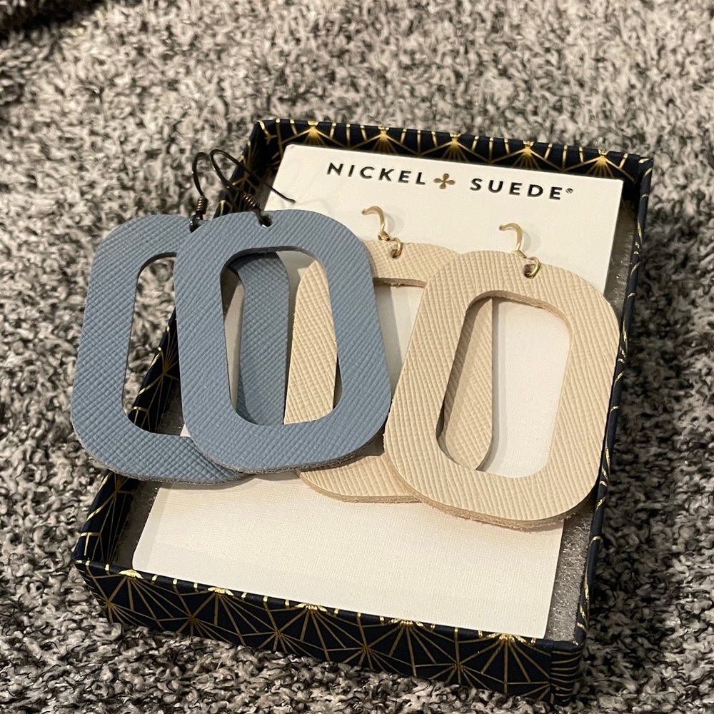 Nickel + Suede Blue and Cream Earrings